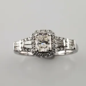 1.35 carat Radiant Diamond Halo 14k White Gold Engagement Ring Size 6.75