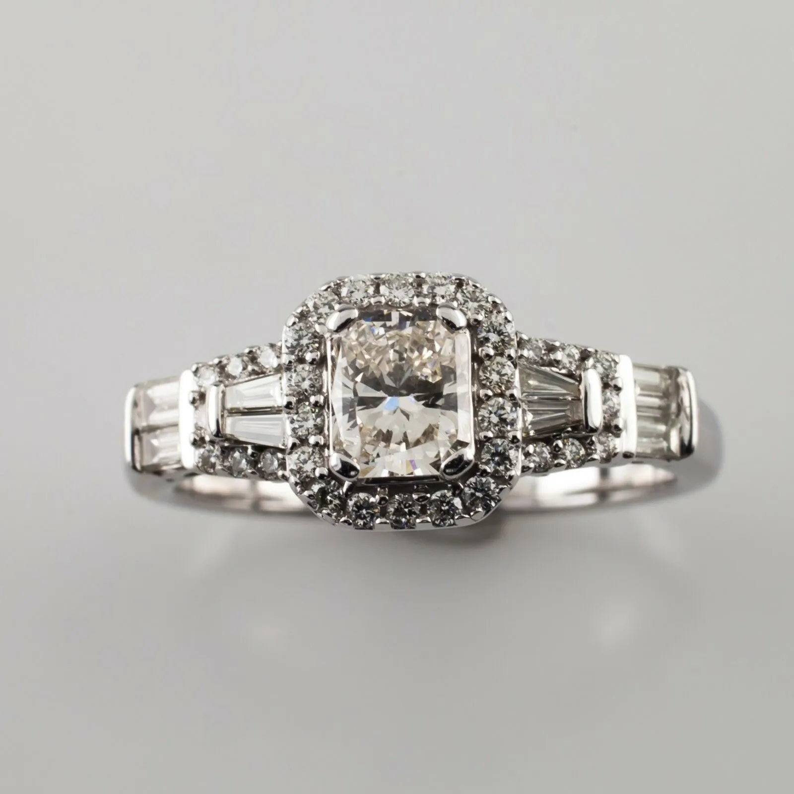 1.35 carat Radiant Diamond Halo 14k White Gold Engagement Ring Size 6.75