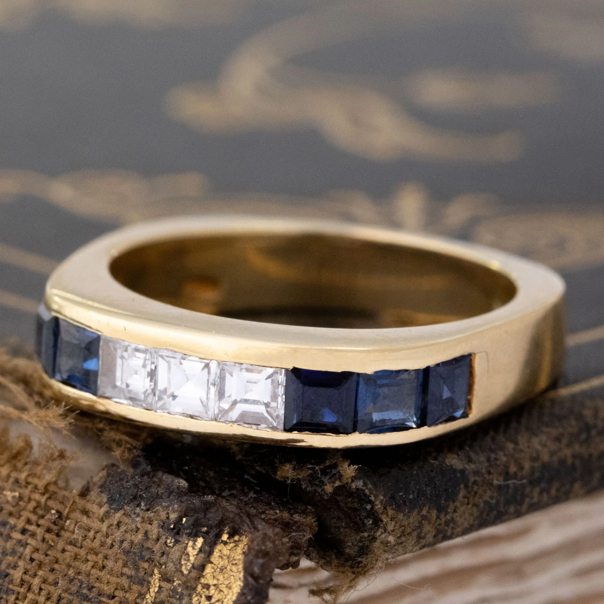 1.35ctw Vintage Diamond Sapphire Band