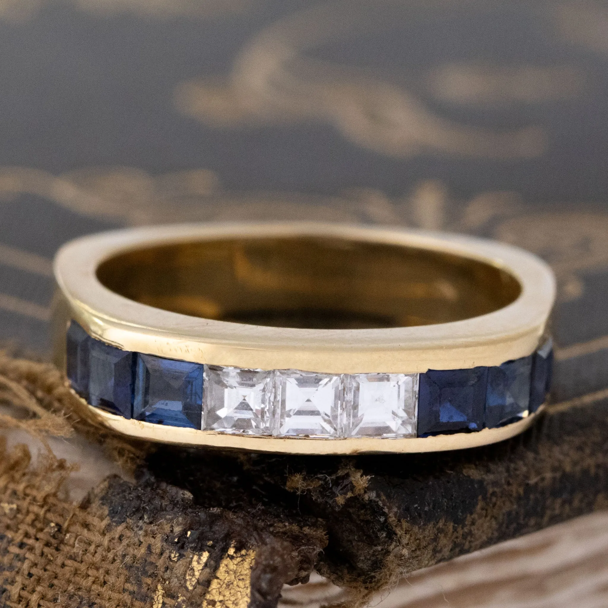 1.35ctw Vintage Diamond Sapphire Band