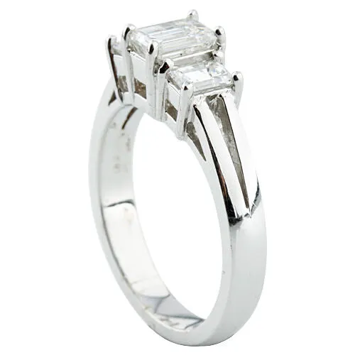 1.36 carat Emerald Cut 3-Stone Diamond 18K White Gold Engagement Ring Size 6.5
