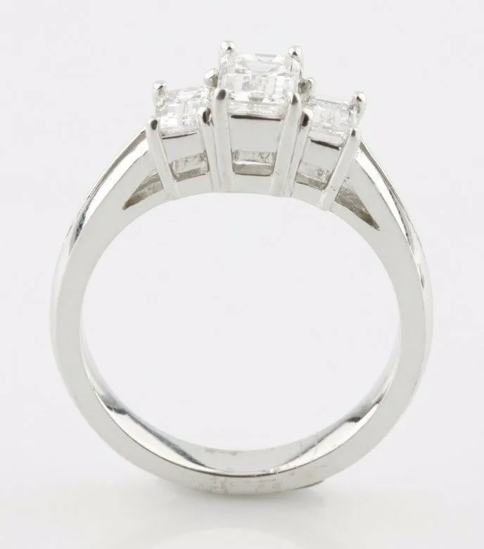 1.36 carat Emerald Cut 3-Stone Diamond 18K White Gold Engagement Ring Size 6.5