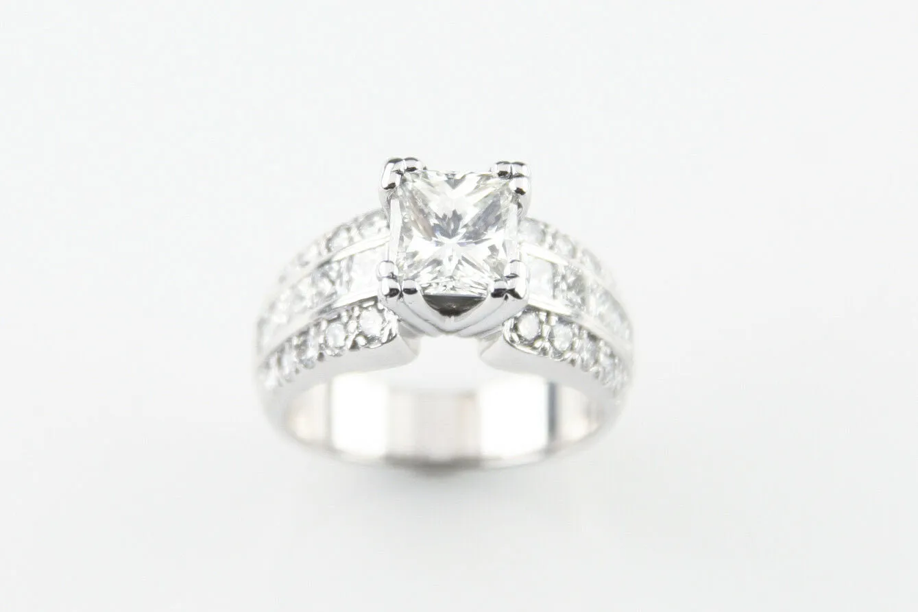 1.39 Carat Princess Cut Diamond 14k White Gold Engagement Ring w/ AIG-cert