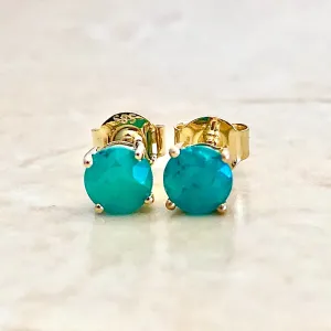 14 Karat Yellow Gold May Birthstone Natural Round Emerald Stud Earrings