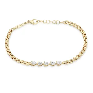 14k 5 Linked Pear Diamond Box Chain Bracelet