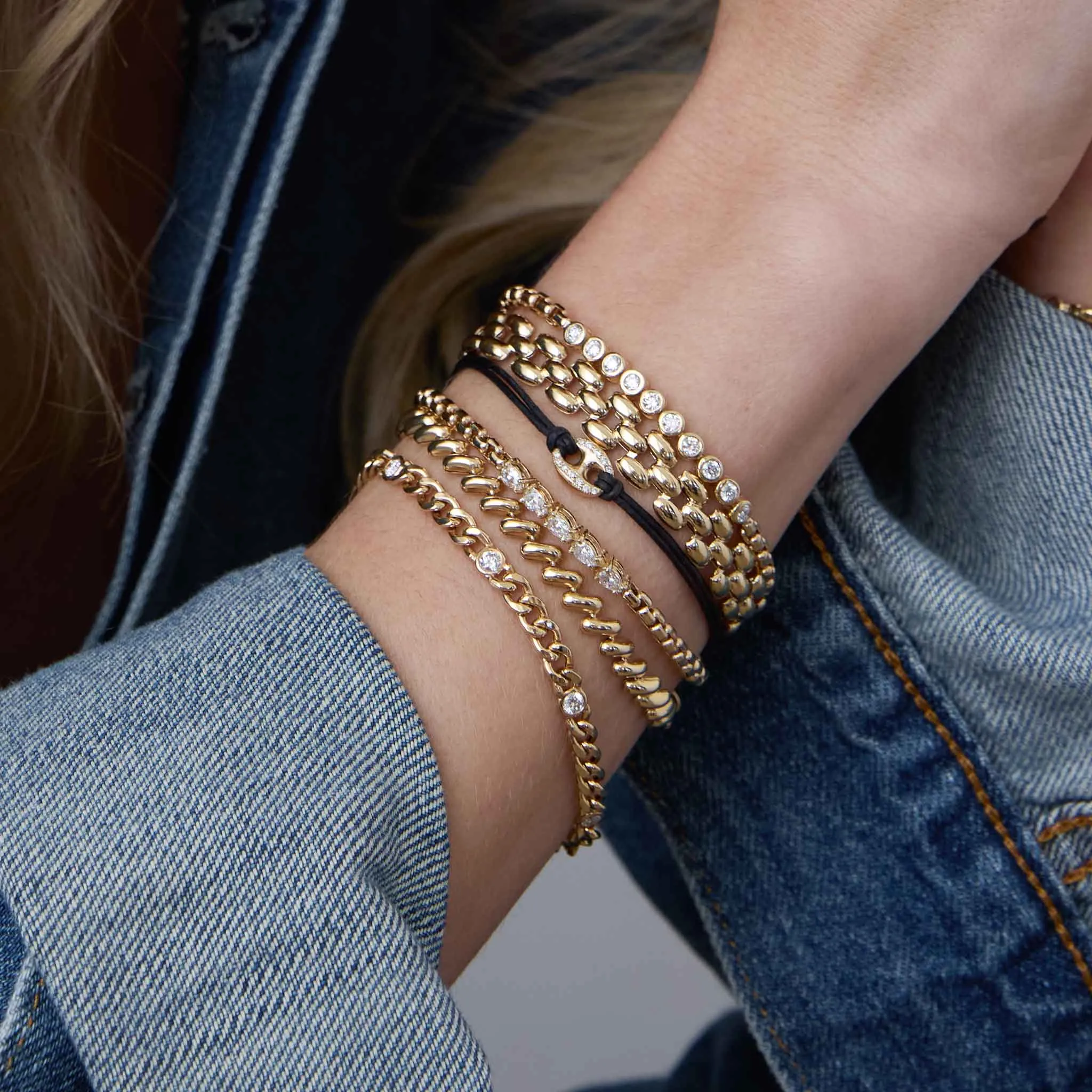 14k 5 Linked Pear Diamond Box Chain Bracelet