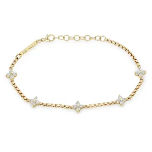 14k 5 Prong Diamond Quad Station Box Chain Bracelet