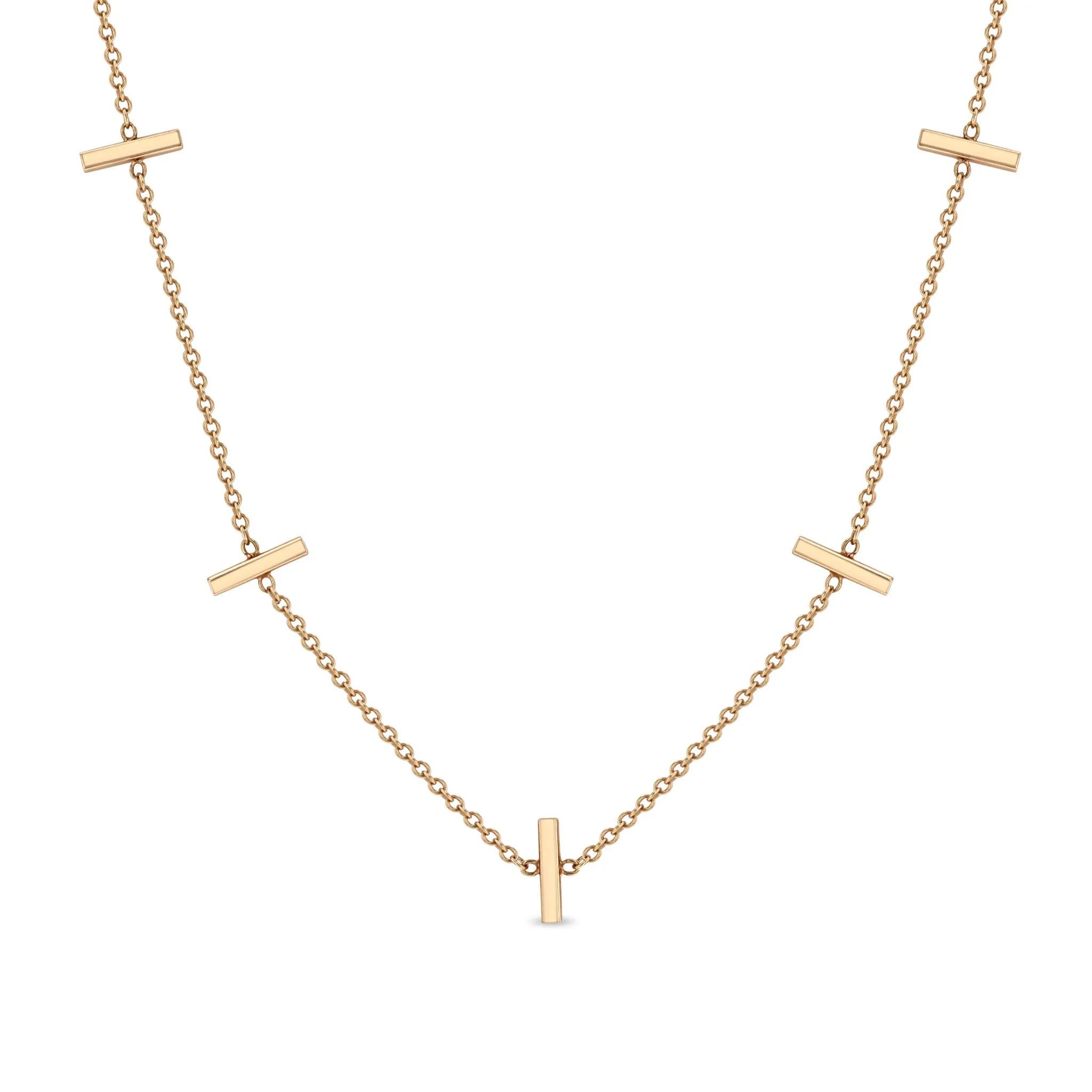 14k 5 Vertical Tiny Bar Station Necklace