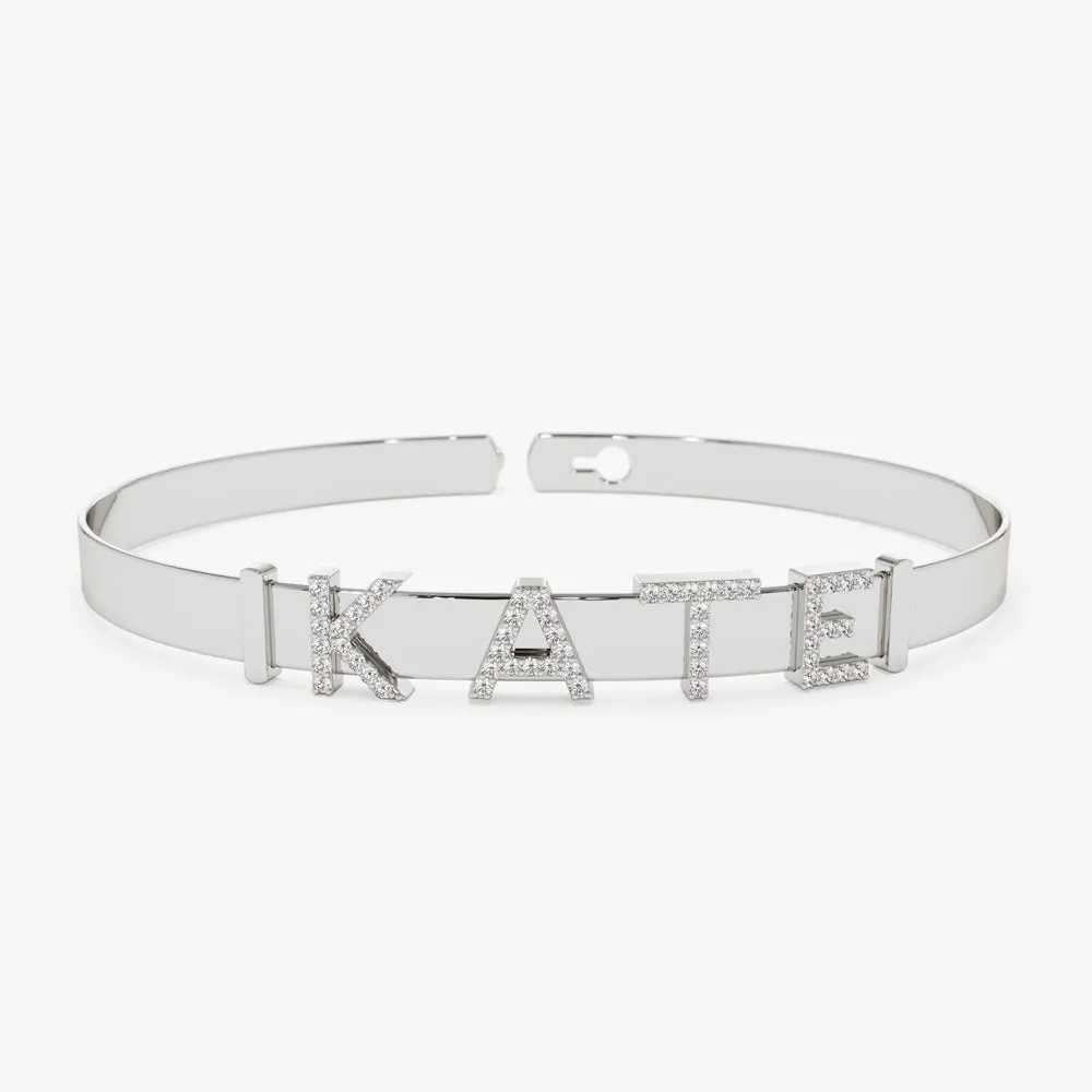 14K 5MM Sliding Diamond Initials Bangle