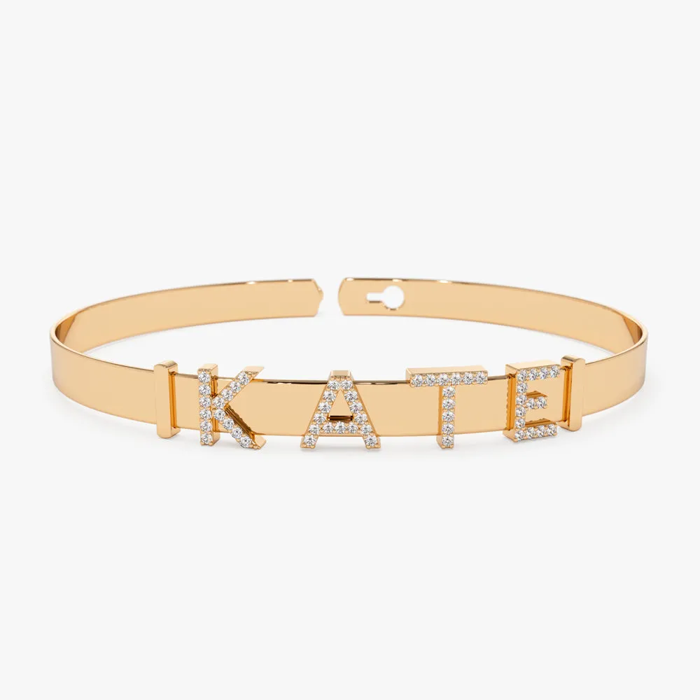 14K 5MM Sliding Diamond Initials Bangle