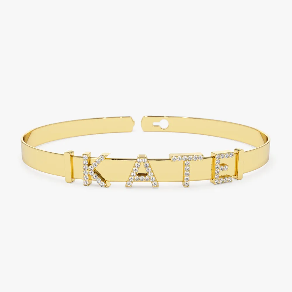 14K 5MM Sliding Diamond Initials Bangle
