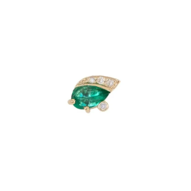 14K & Emerald "Eyelash" Earring with Diamond Details