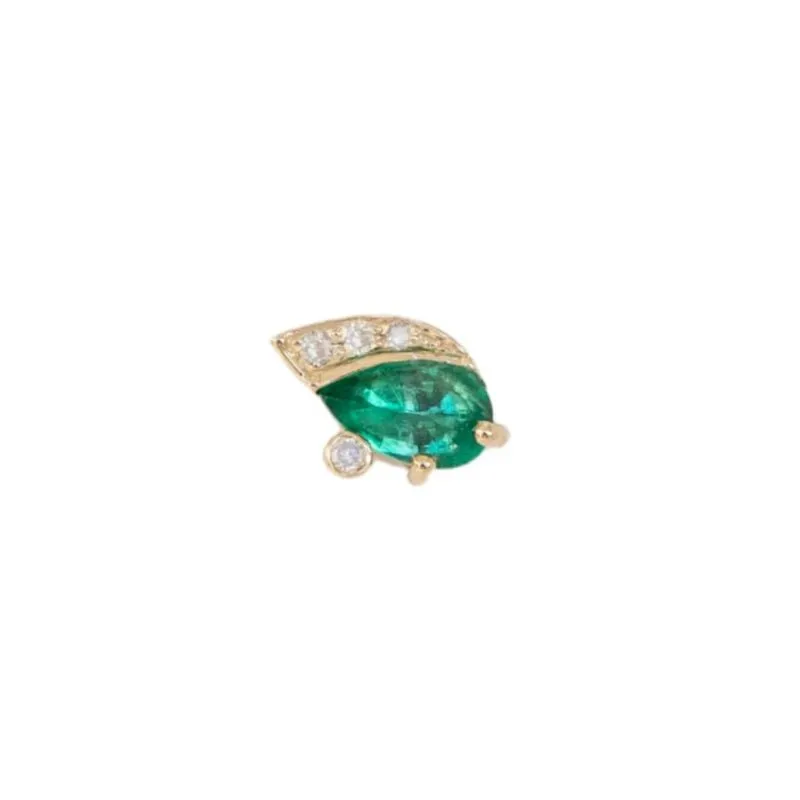 14K & Emerald "Eyelash" Earring with Diamond Details