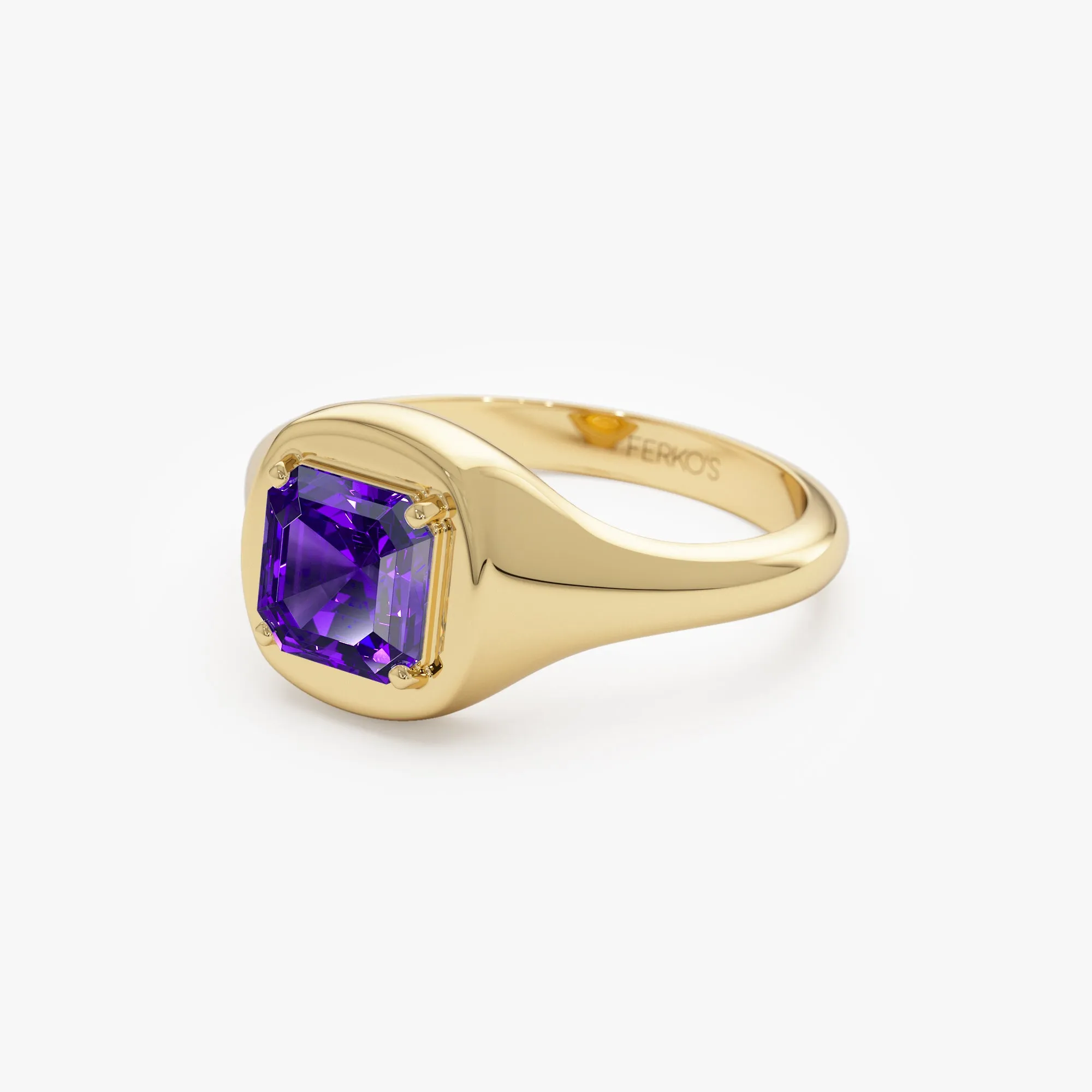 14K Asscher Cut Amethyst Signet Ring