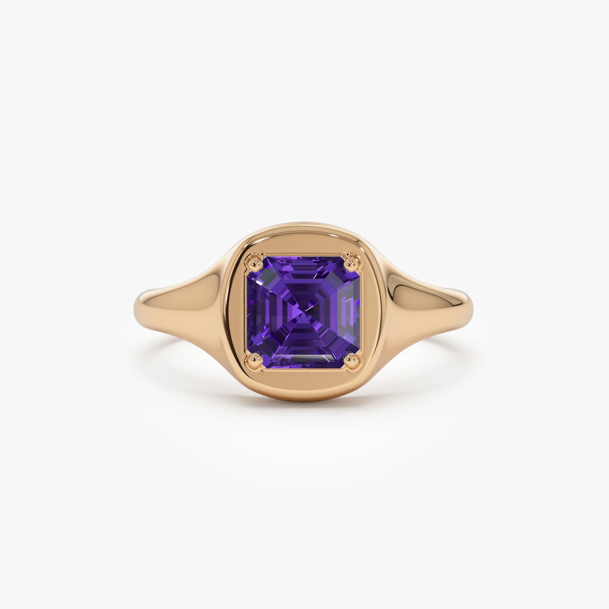 14K Asscher Cut Amethyst Signet Ring