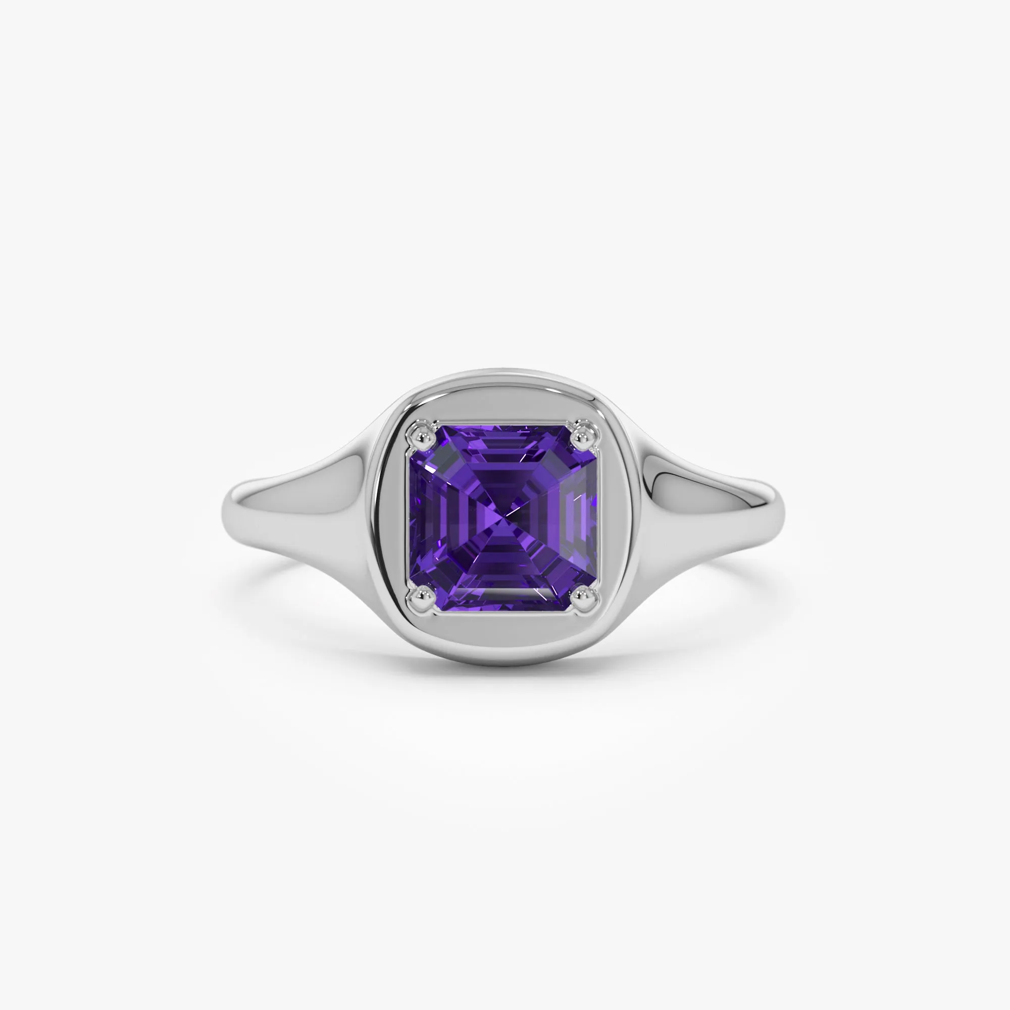 14K Asscher Cut Amethyst Signet Ring