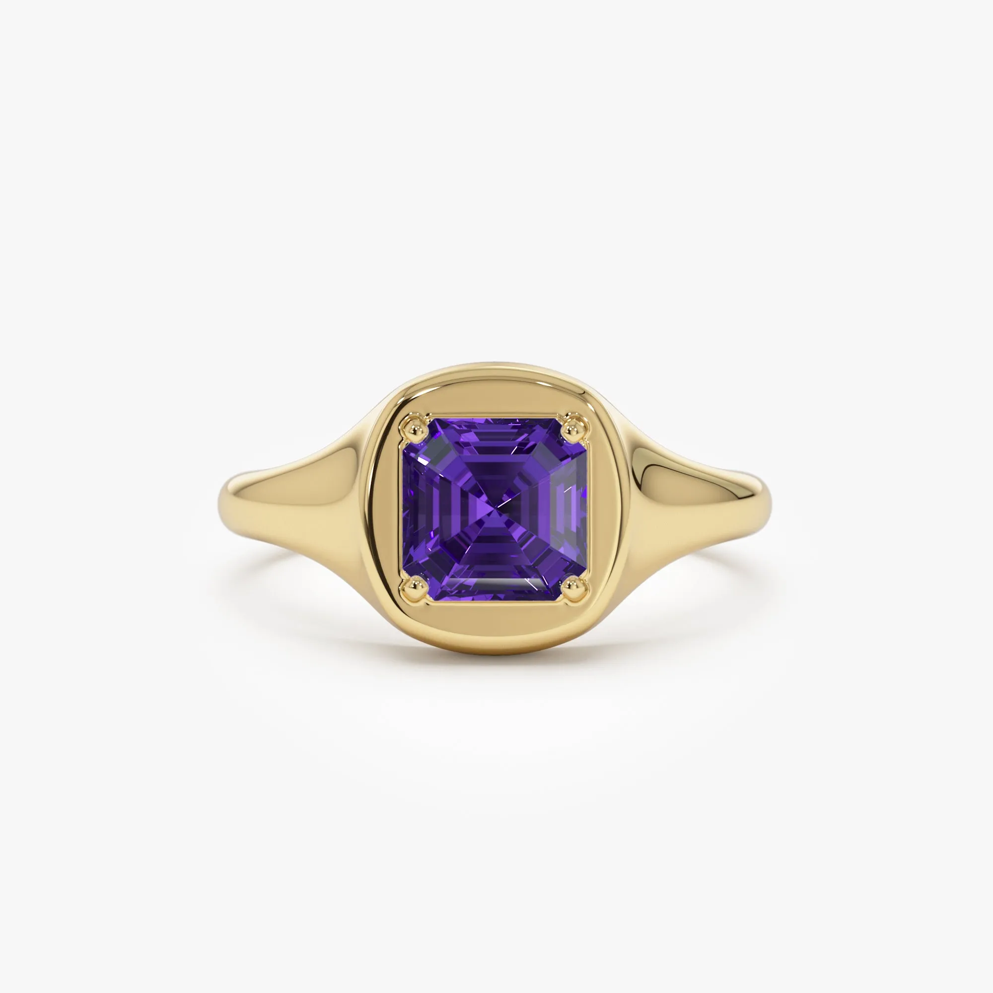 14K Asscher Cut Amethyst Signet Ring