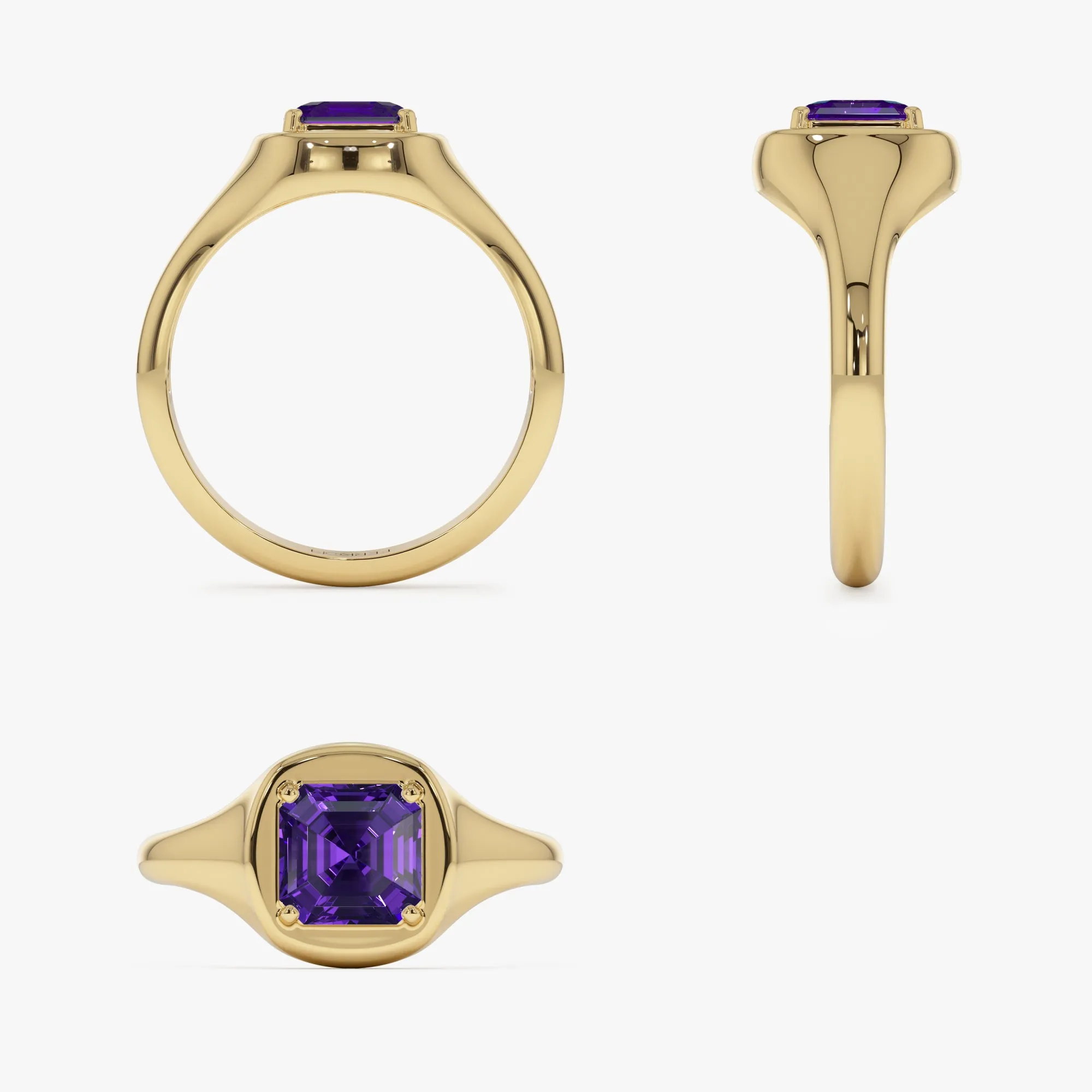 14K Asscher Cut Amethyst Signet Ring