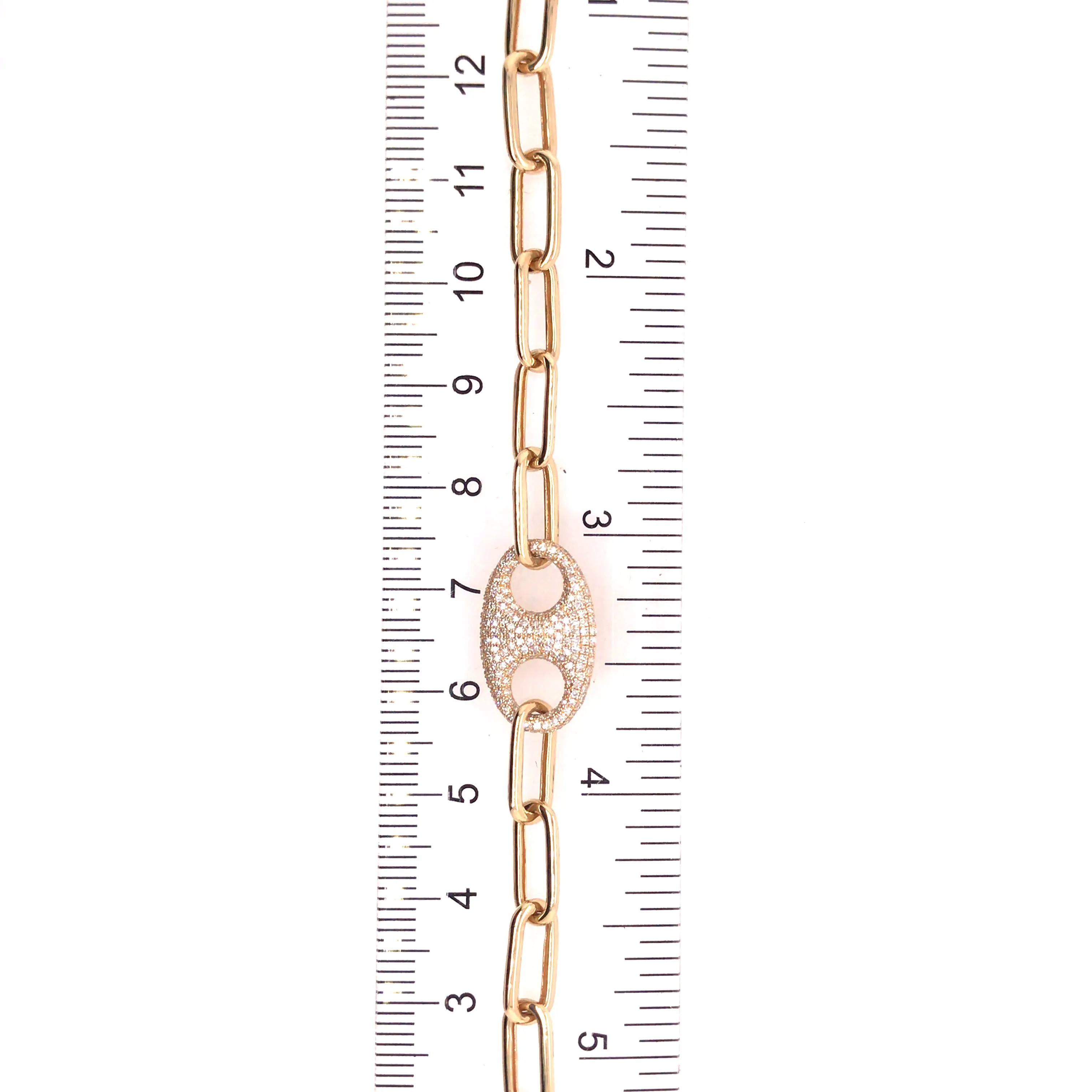 14K Diamond Oval Plate Paperclip Bracelet Yellow Gold