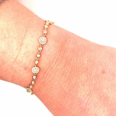 14K Diamond Pave Disc Chain Bracelet Yellow Gold