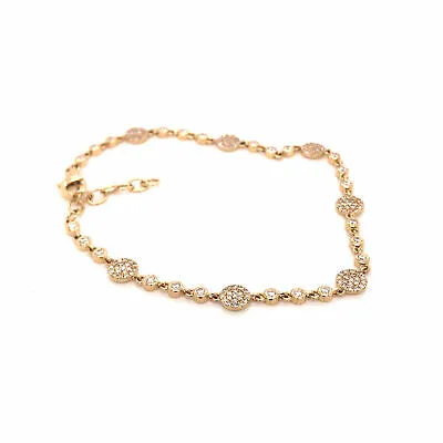 14K Diamond Pave Disc Chain Bracelet Yellow Gold