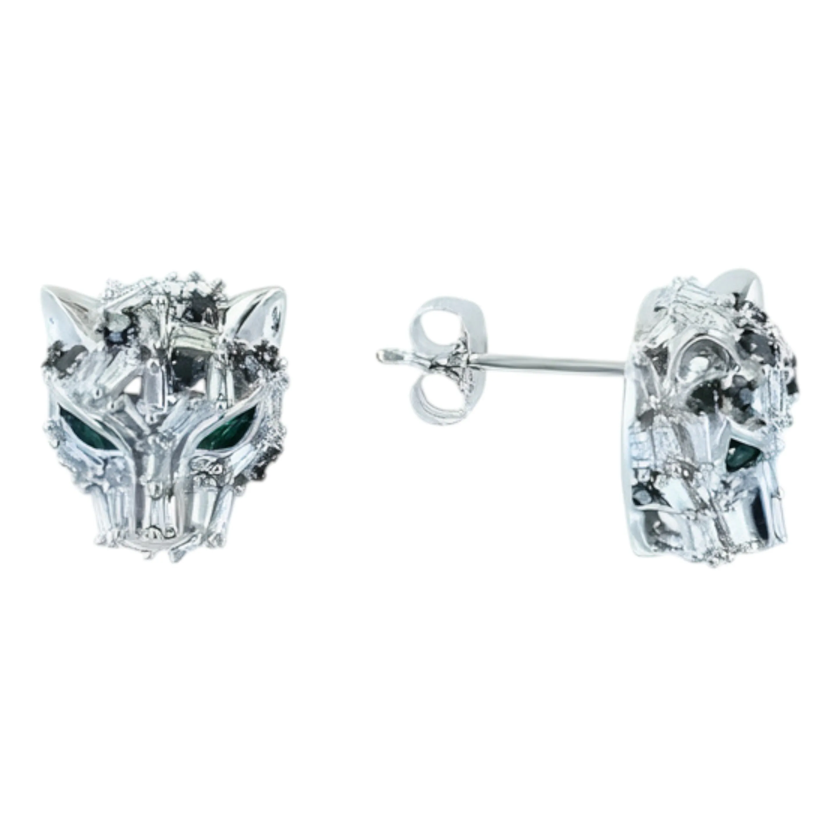 14K EFFY WG Diamond & Emerald Panther Studs