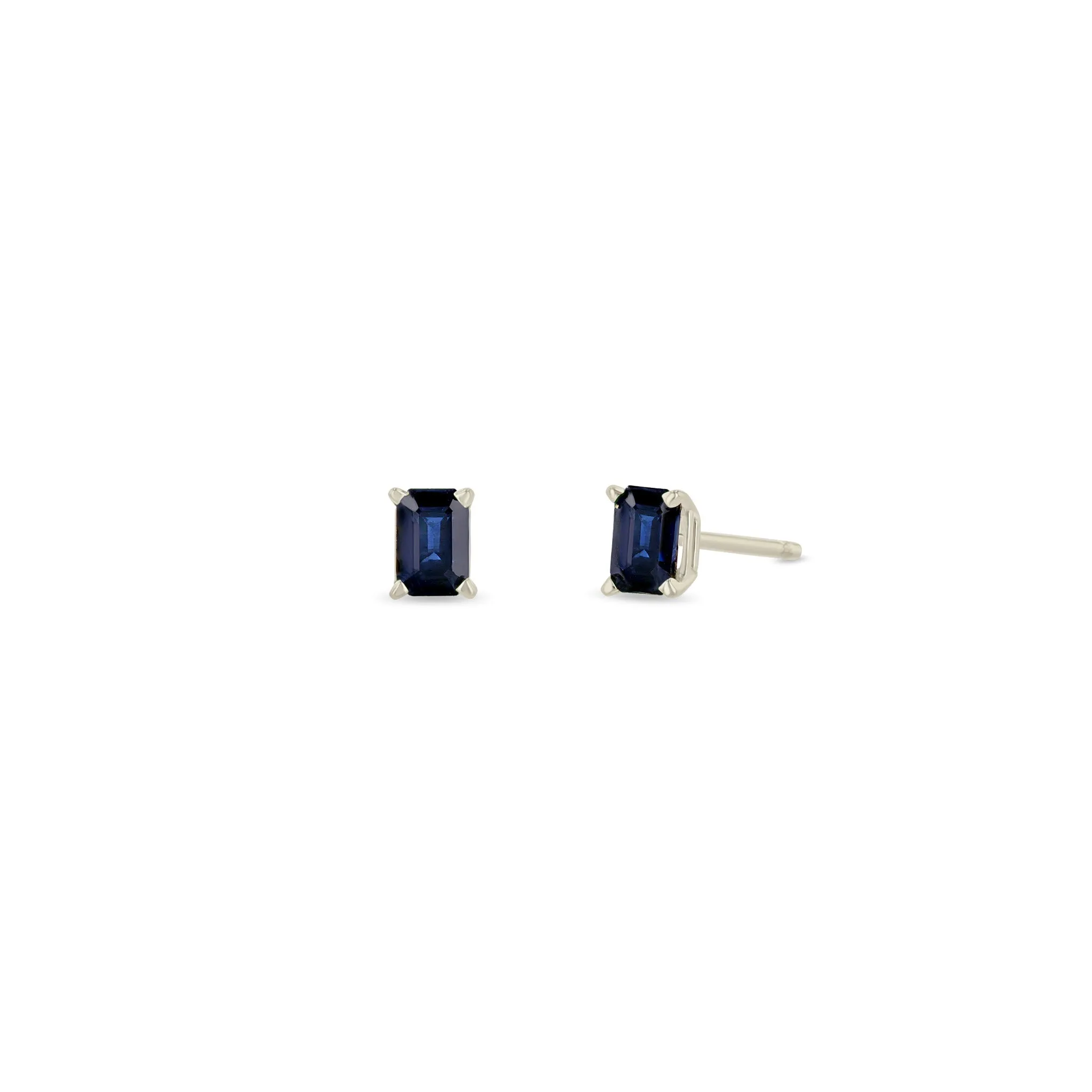 14k Emerald Cut Blue Sapphire Studs