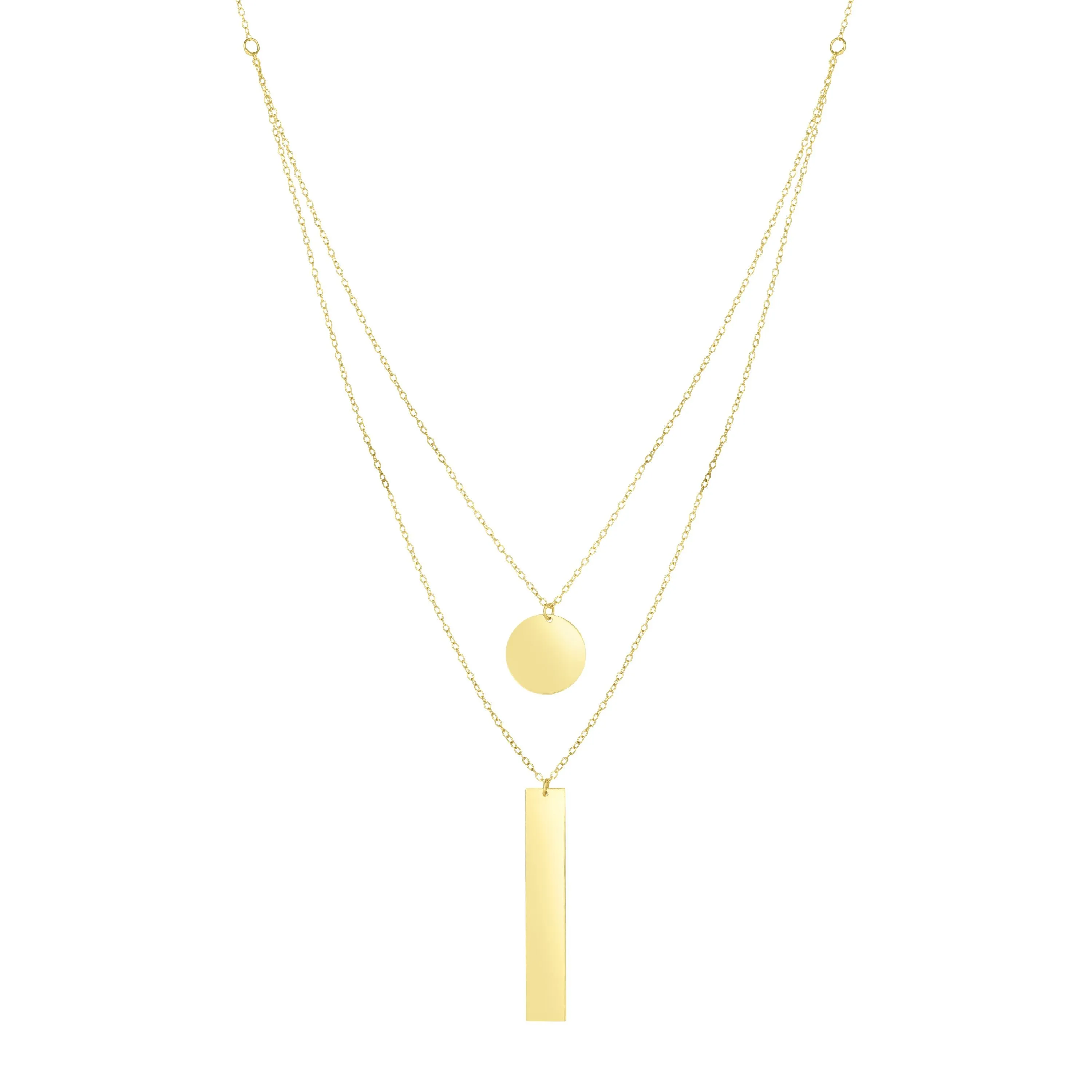 14K Gold Polished Circle & Bar Multi-Strand Necklace