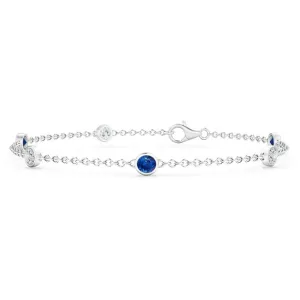 14k Gold Round Diamond Sapphire Stationary Bracelet (1.14.cts.tw)