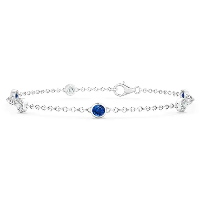 14k Gold Round Diamond Sapphire Stationary Bracelet (1.14.cts.tw)