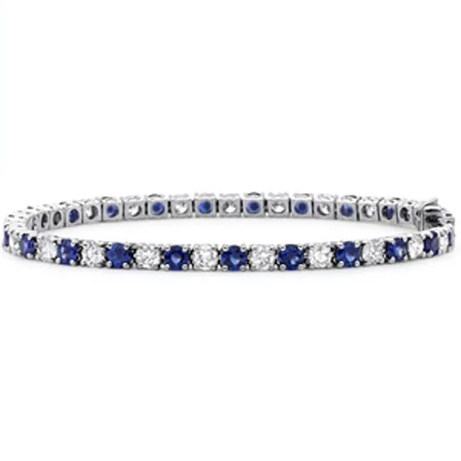14k Gold Round Diamond Sapphire Tennis Bracelet (4.0.cts.tw)