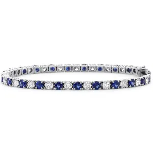 14k Gold Round Diamond Sapphire Tennis Bracelet (4.0.cts.tw)