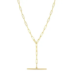 14k Gold Small Paperclip Chain Faux Toggle Lariat Necklace