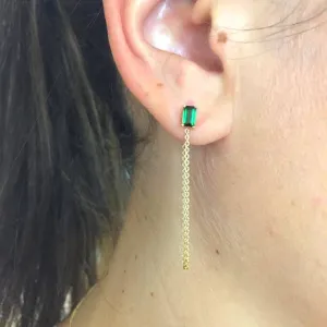 14K Gold Together Forever Emerald Cut Birthstone Chain Earrings