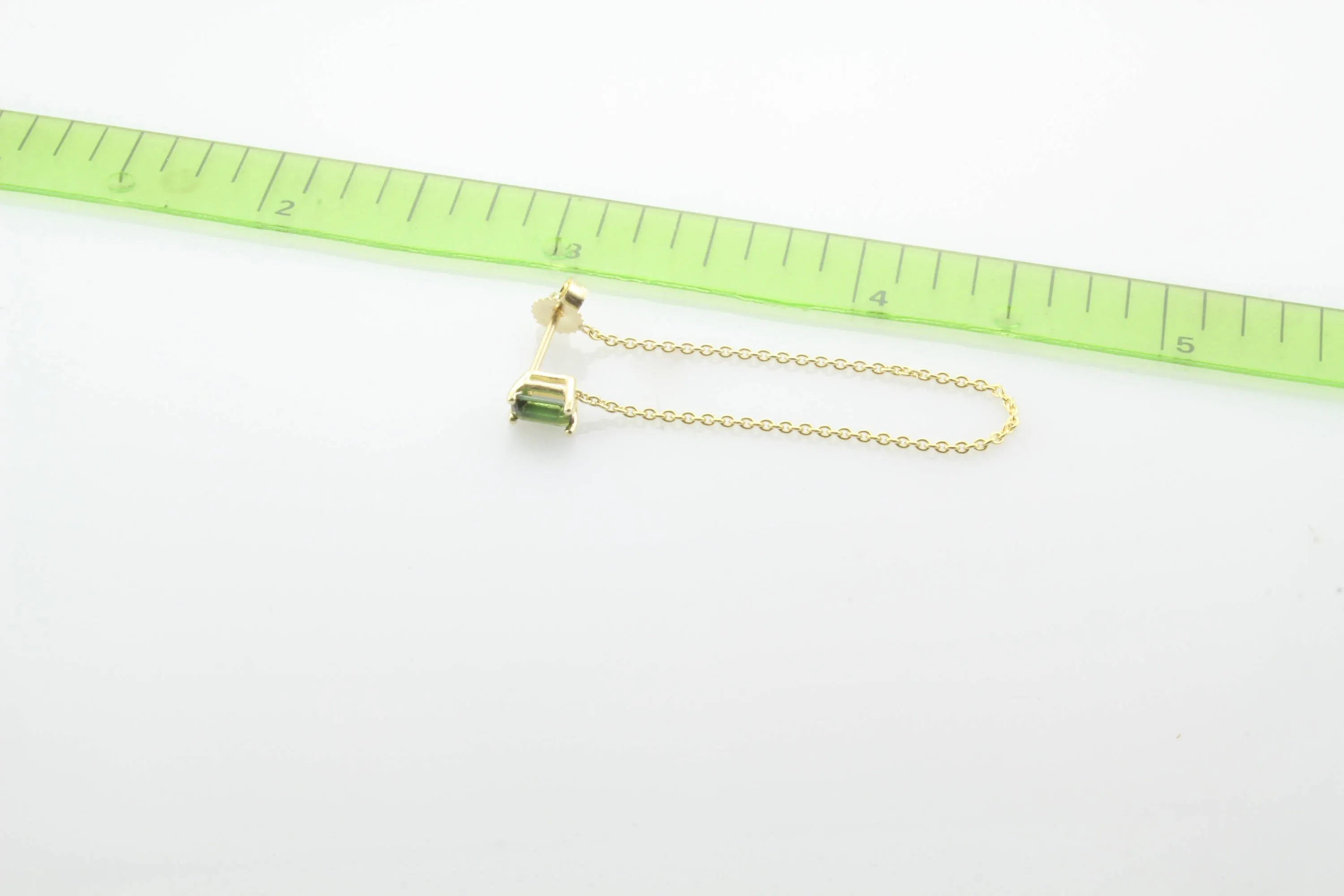 14K Gold Together Forever Emerald Cut Birthstone Chain Earrings