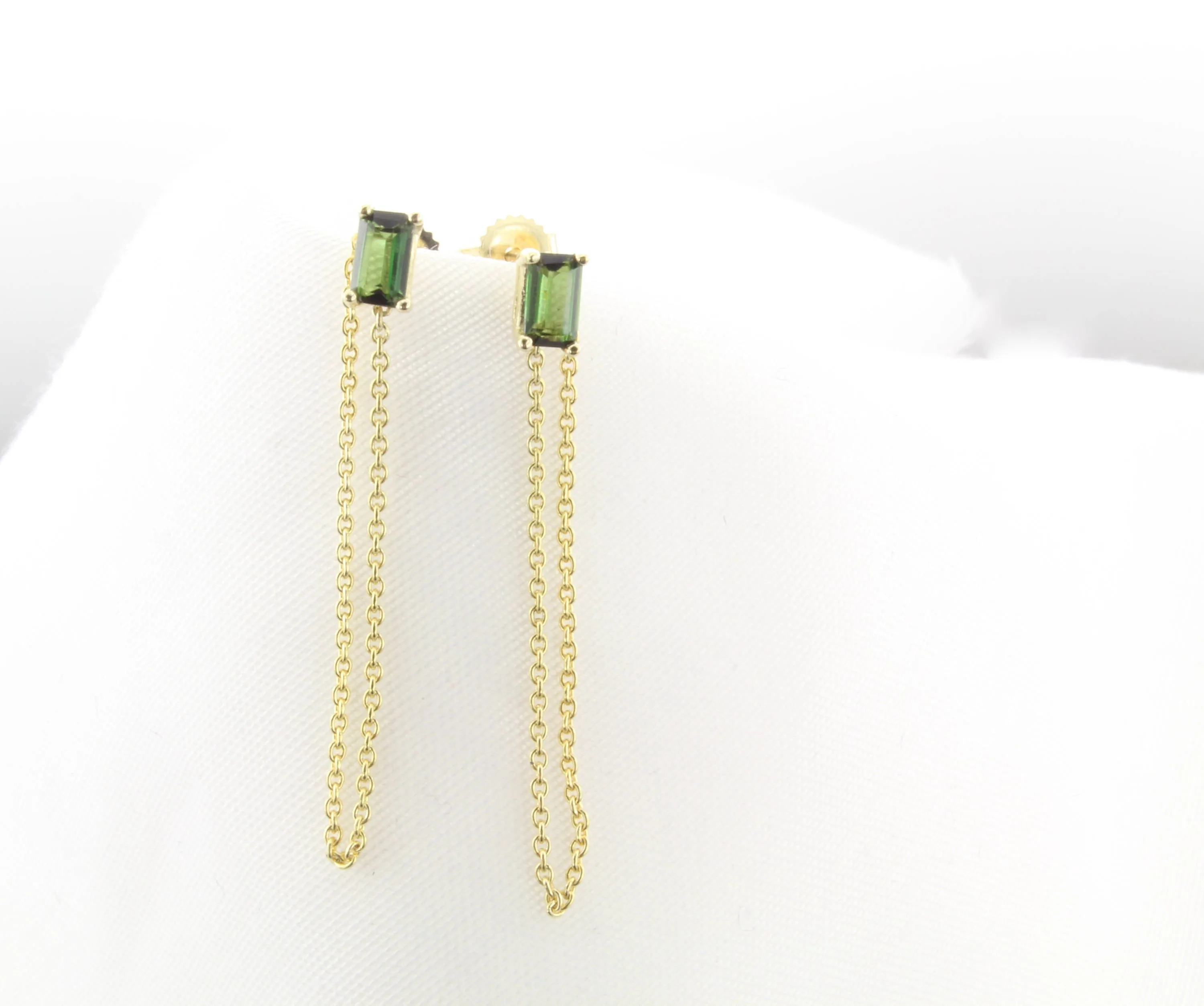 14K Gold Together Forever Emerald Cut Birthstone Chain Earrings