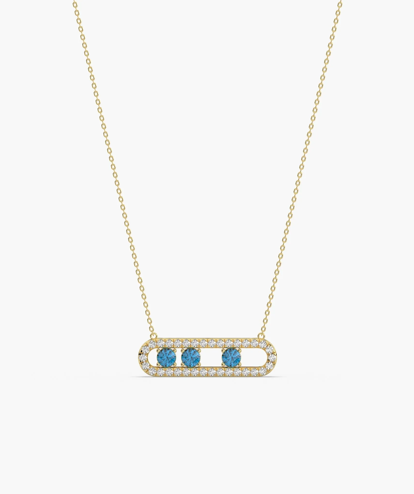 14K Gold Vertical Bar Necklace with Blue Accents