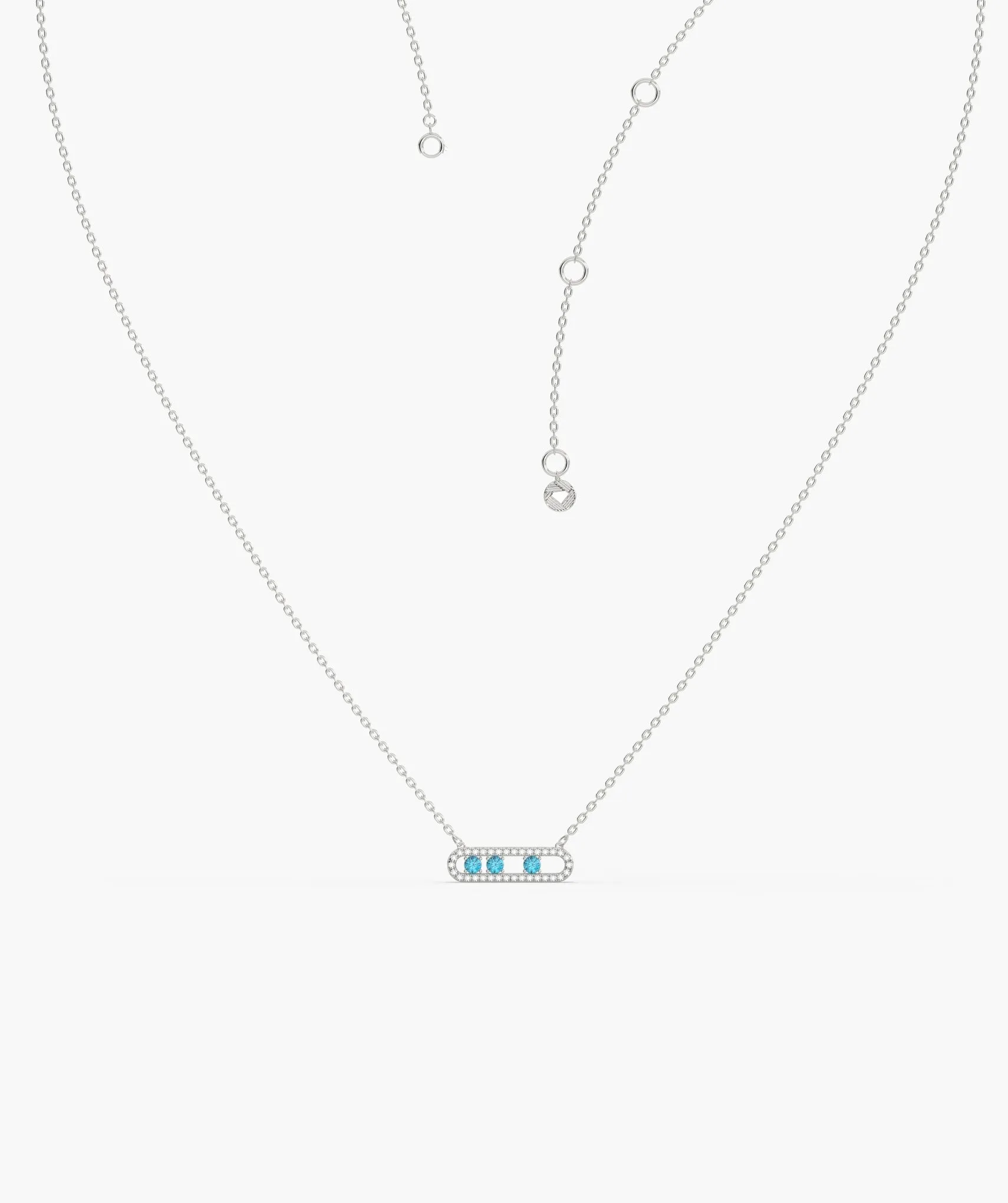 14K Gold Vertical Bar Necklace with Blue Accents
