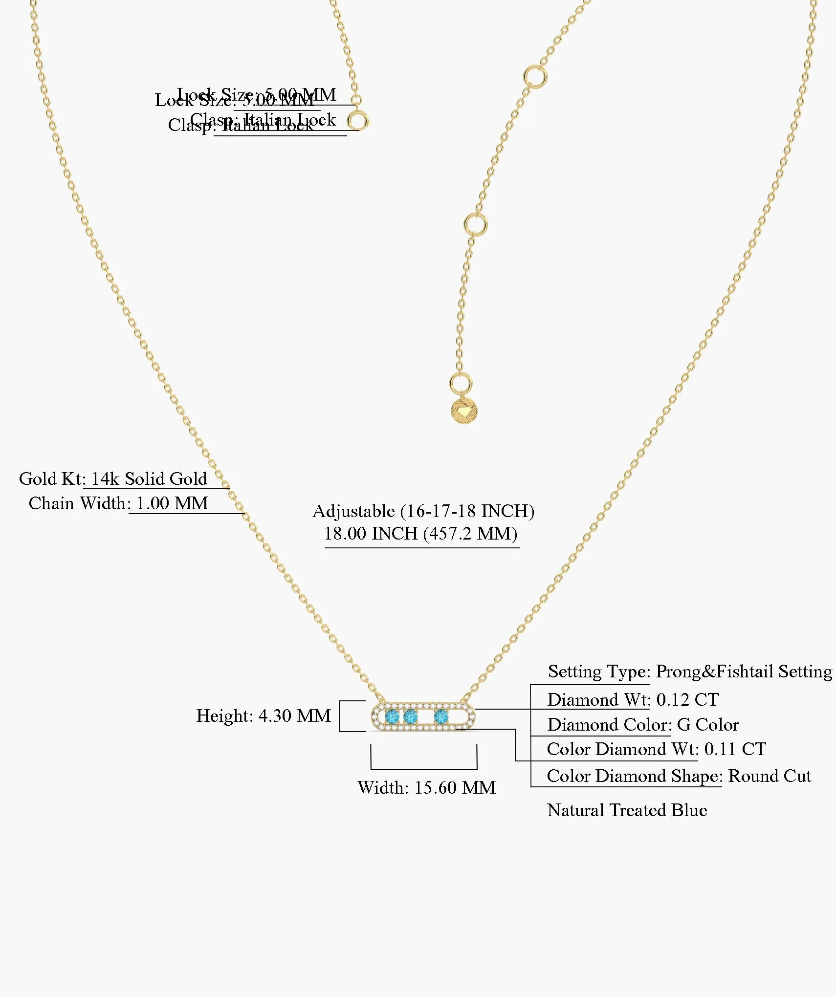 14K Gold Vertical Bar Necklace with Blue Accents