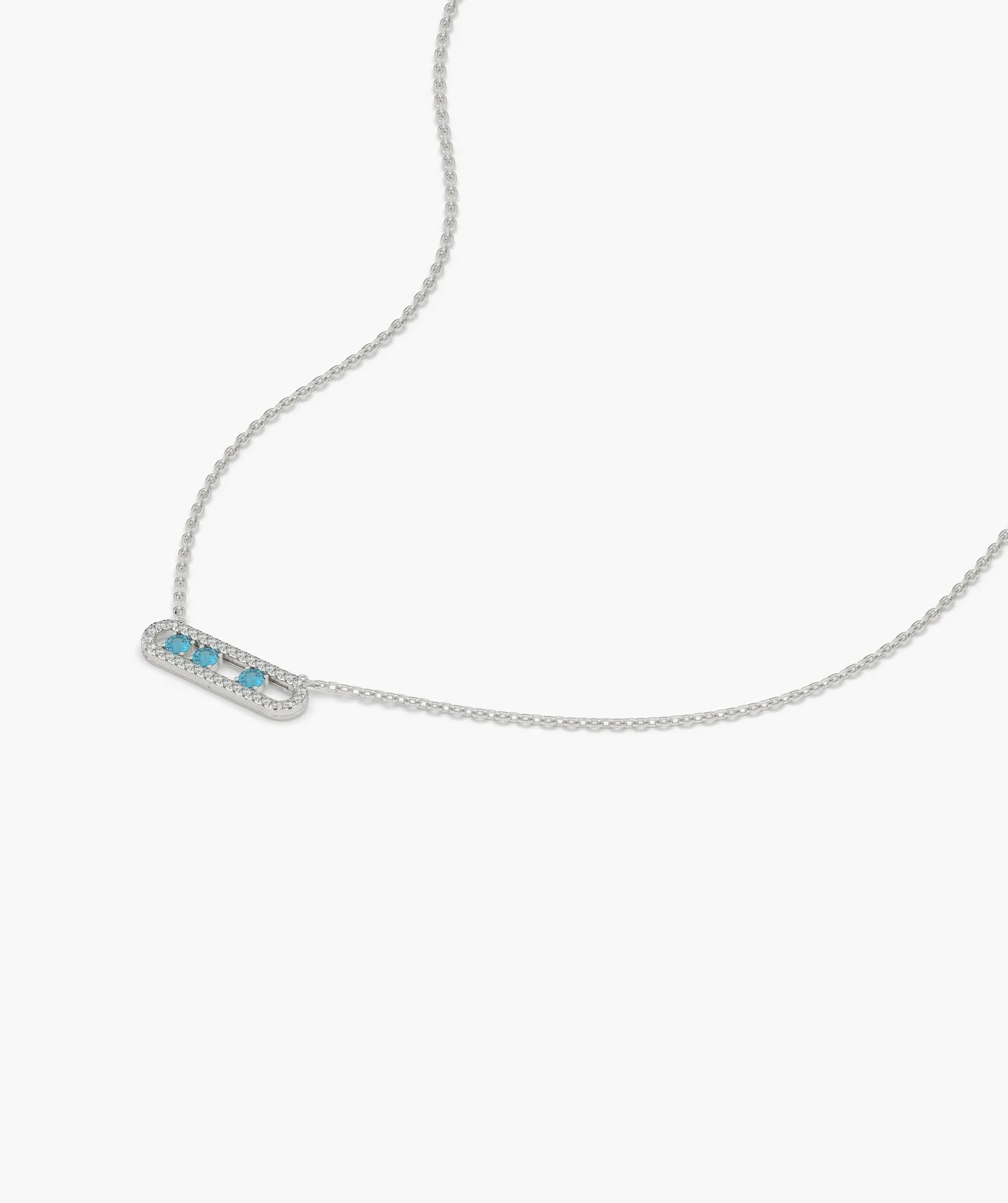 14K Gold Vertical Bar Necklace with Blue Accents