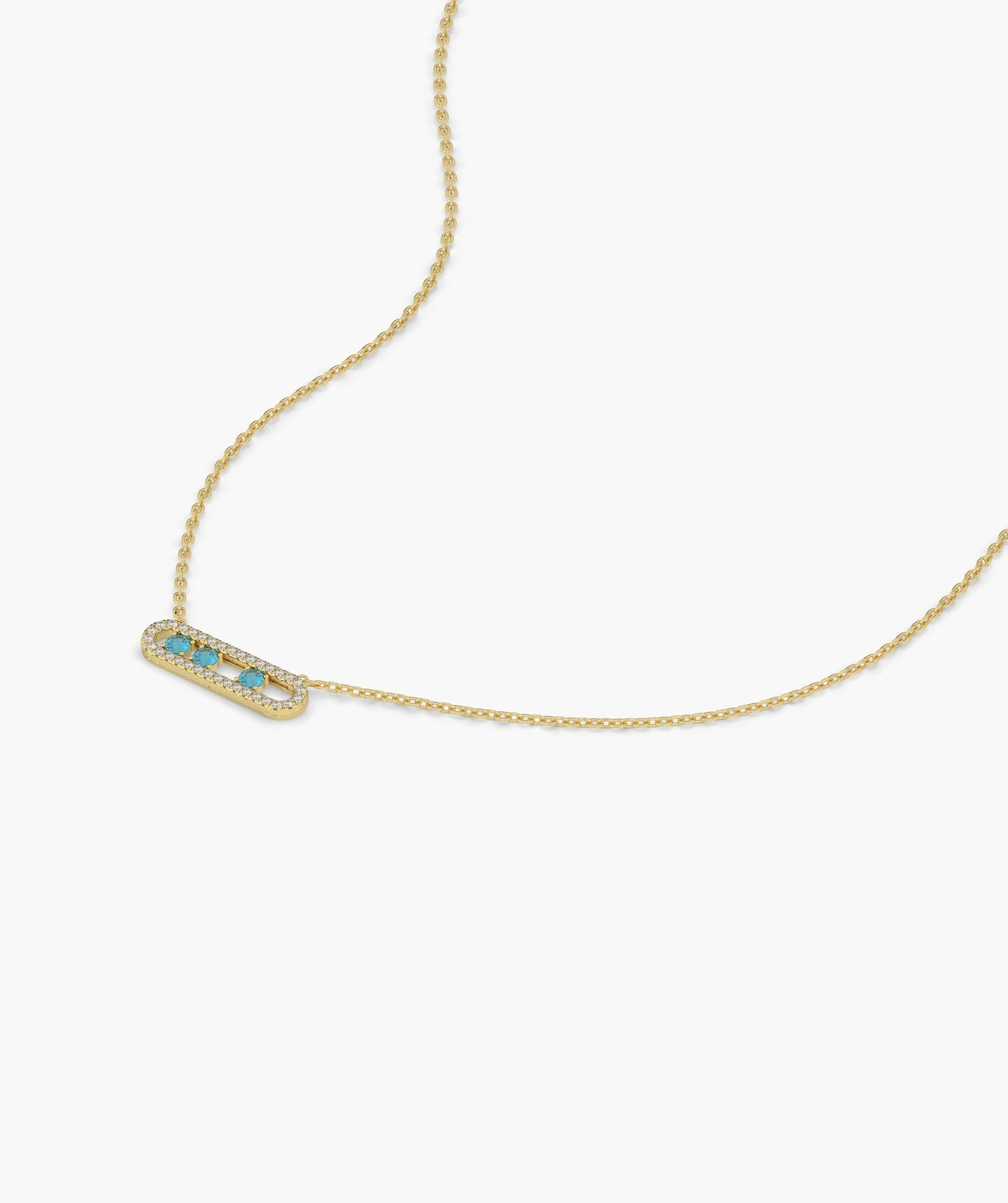 14K Gold Vertical Bar Necklace with Blue Accents
