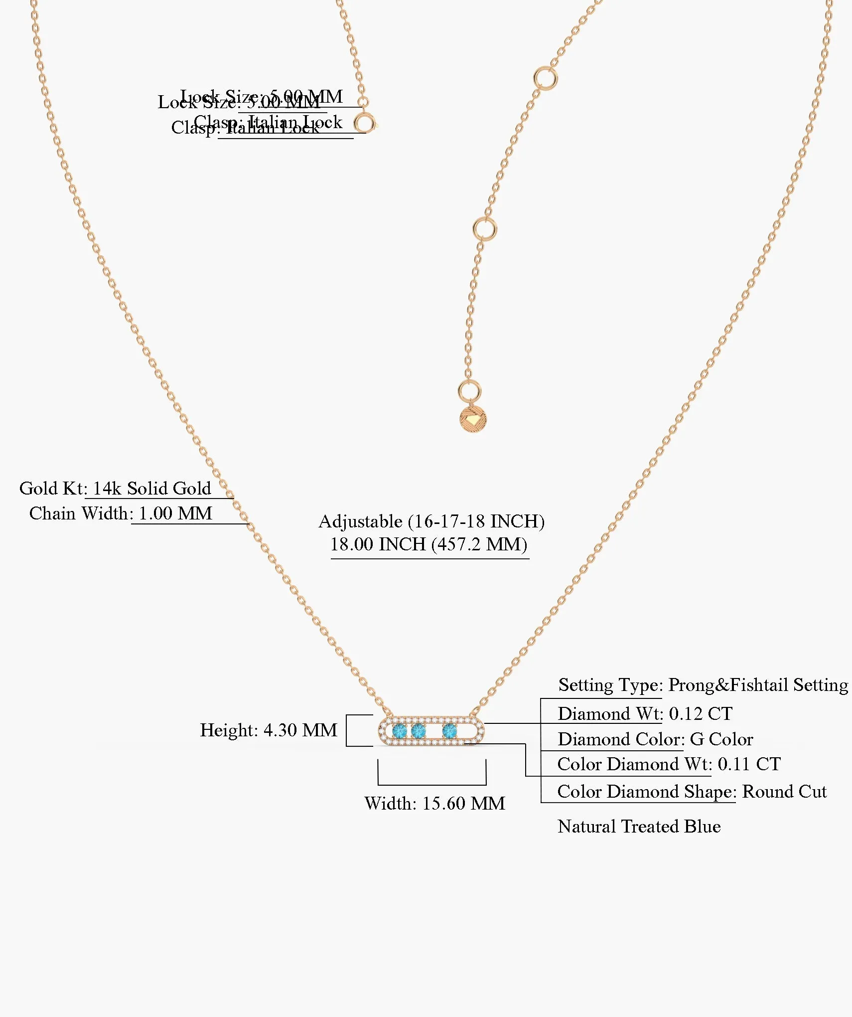 14K Gold Vertical Bar Necklace with Blue Accents