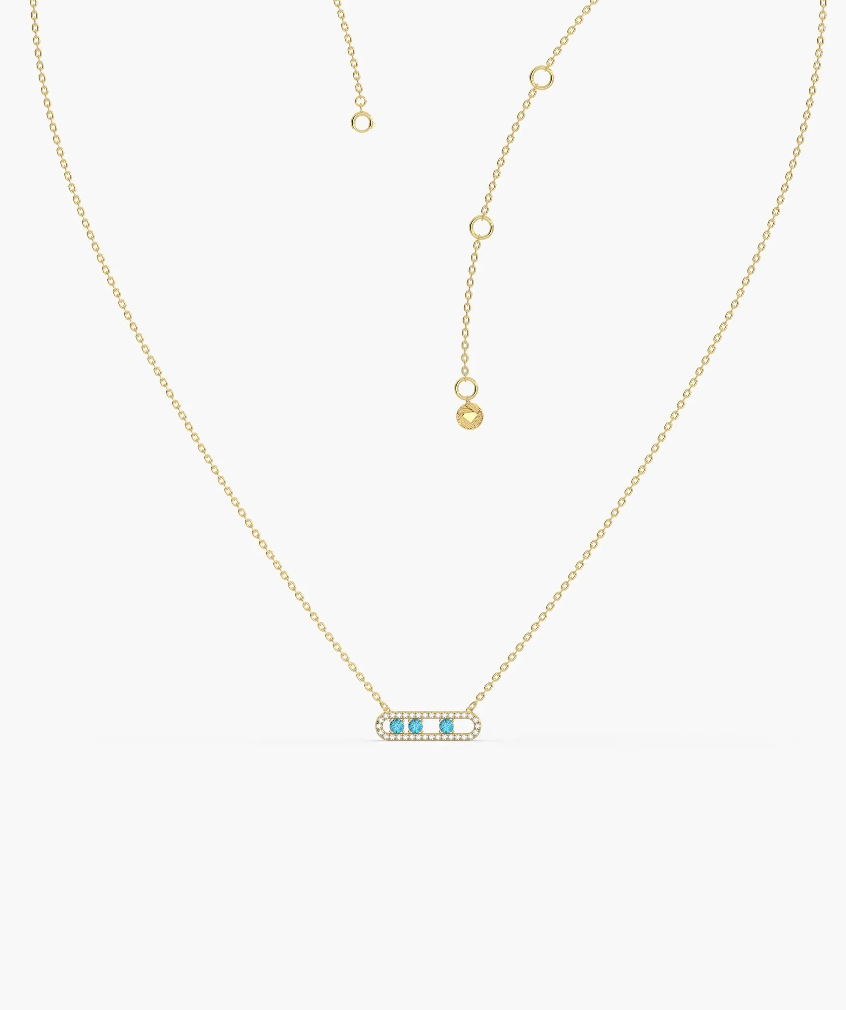 14K Gold Vertical Bar Necklace with Blue Accents