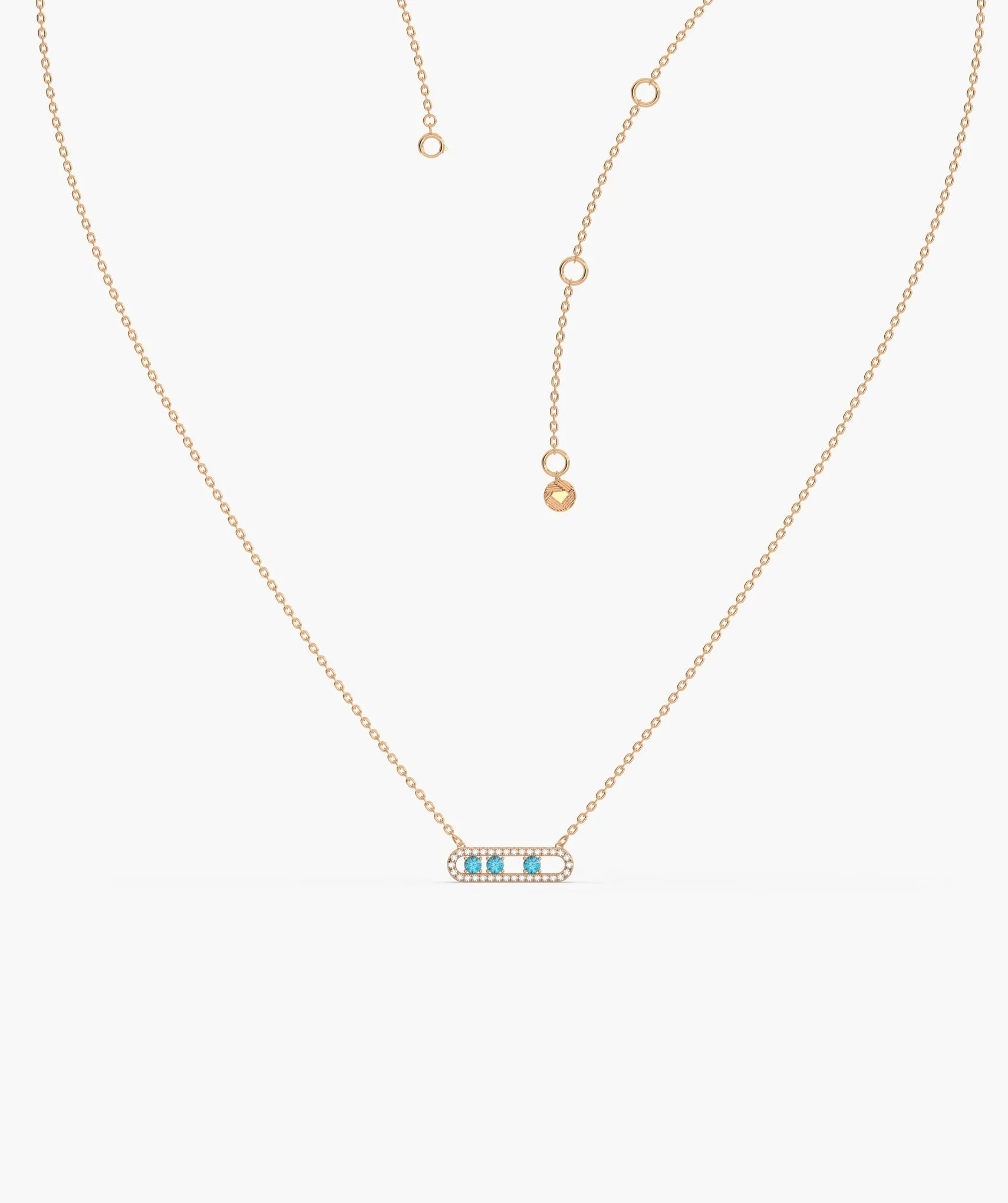 14K Gold Vertical Bar Necklace with Blue Accents