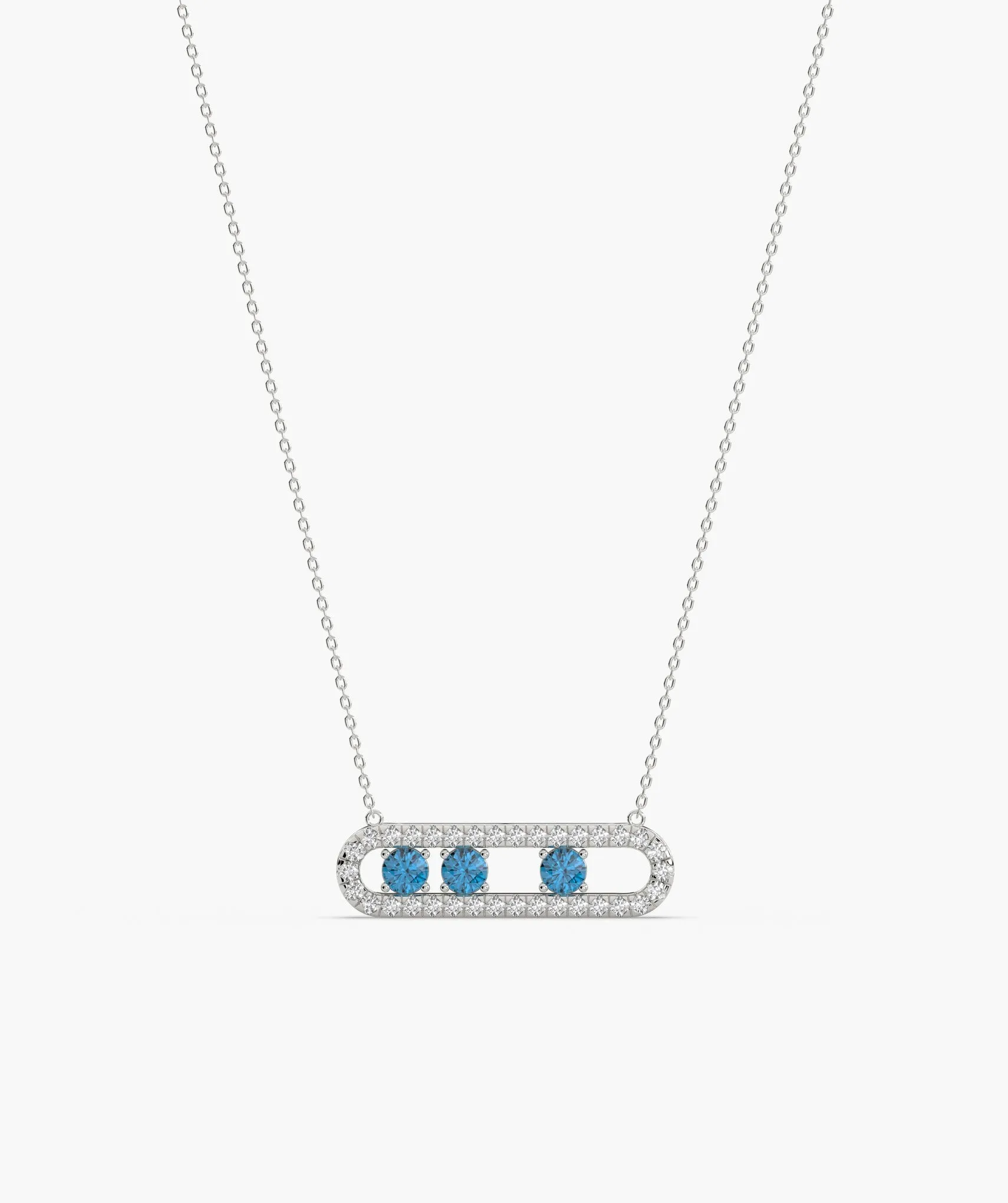 14K Gold Vertical Bar Necklace with Blue Accents