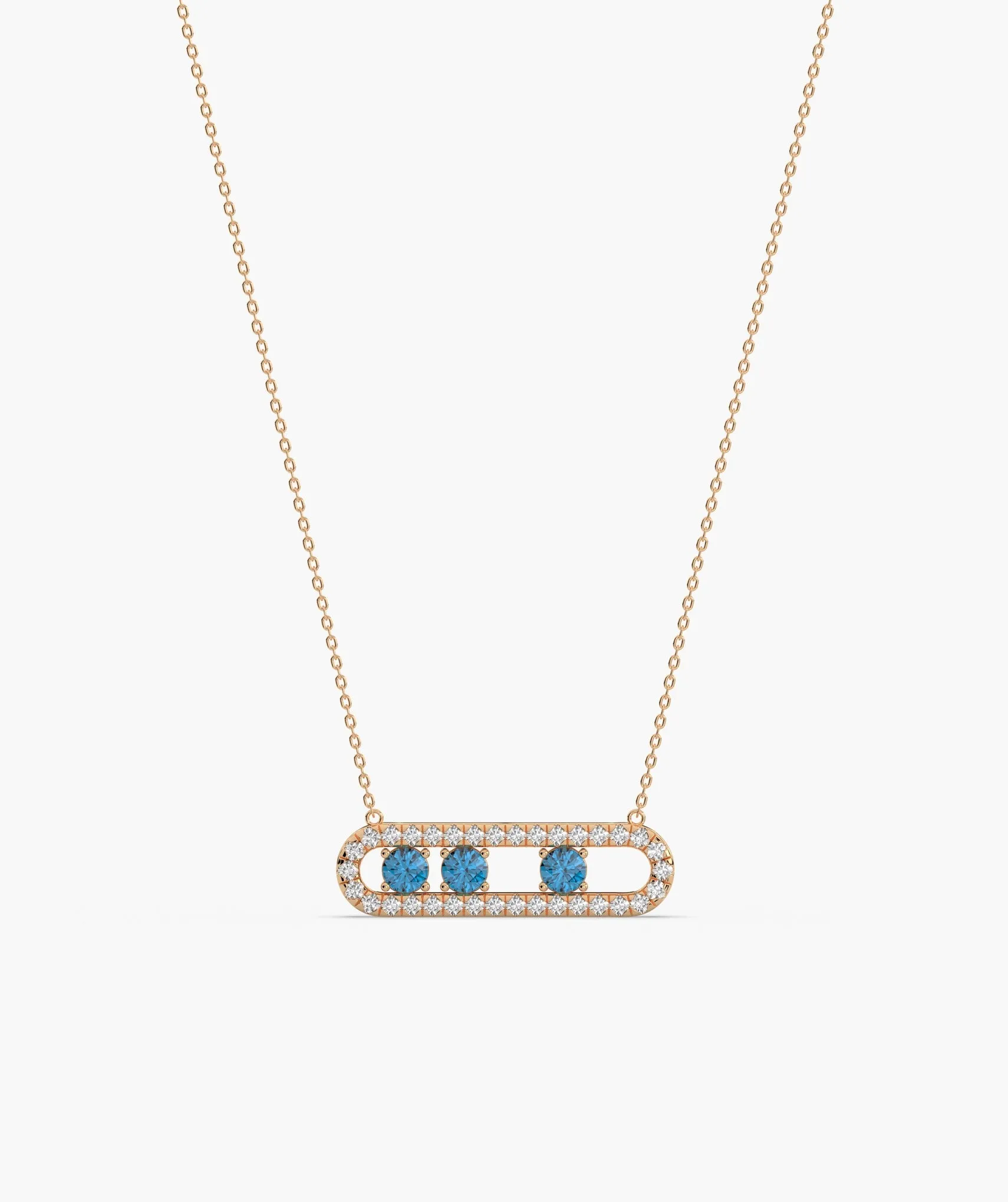 14K Gold Vertical Bar Necklace with Blue Accents