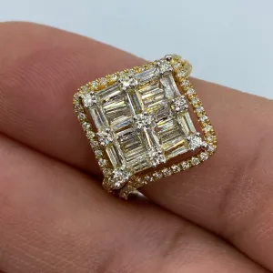 14K Large Square Diamond Baguette Ladies Ring