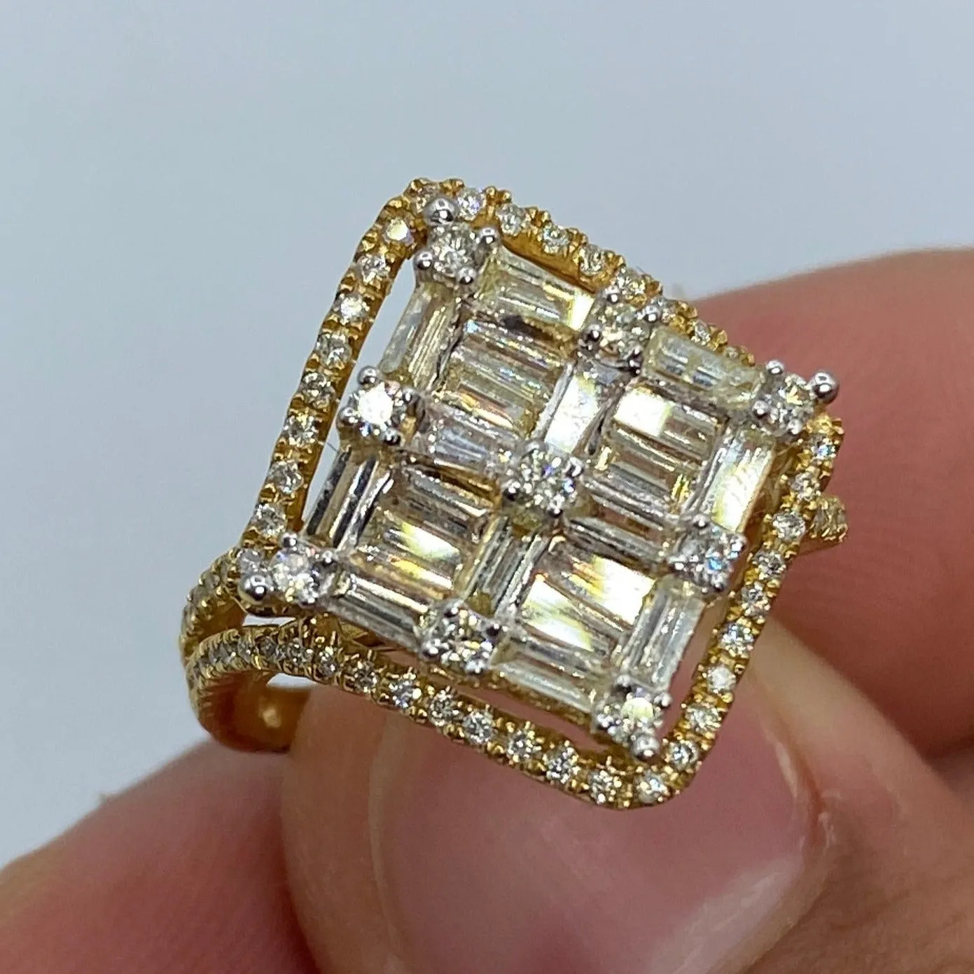 14K Large Square Diamond Baguette Ladies Ring