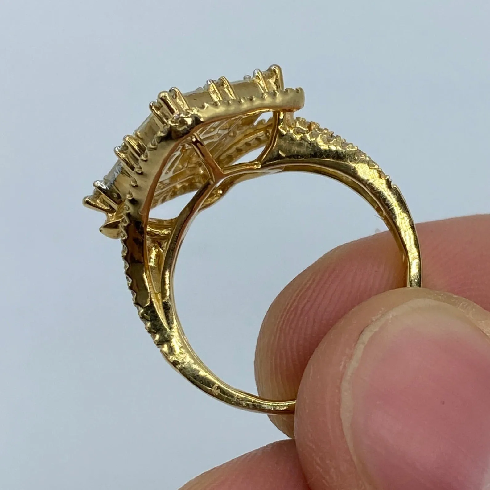 14K Large Square Diamond Baguette Ladies Ring