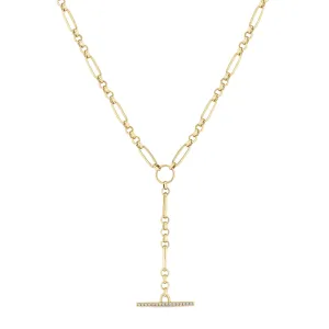 14k Medium Paperclip Rolo Chain Pavé Diamond Toggle Lariat Necklace